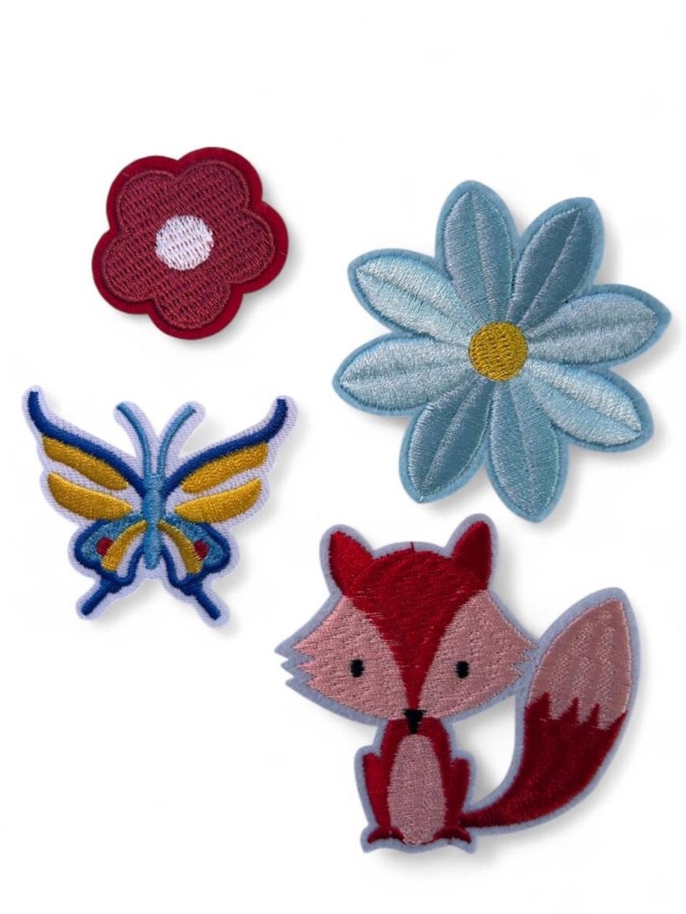 Floral, Butterfly & Fox Patch Set - Red, Blue, Yellow, Set of 4